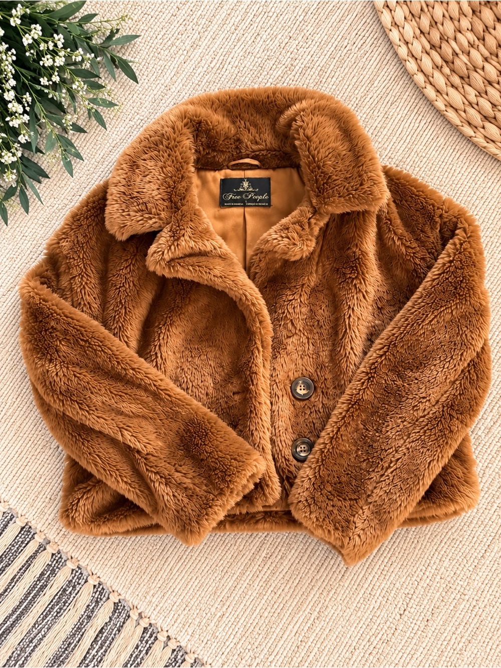 Free People Faux-Fur Coat in Chestnut Brown